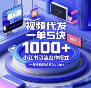 视频代发，一单5块，小红书引流合作模式，一部手机轻松日入多张【揭秘】-苏舒创业网