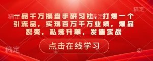 一品千万操盘手研习社，打爆一个引流品，实现百万千万业绩，爆品裂变，私域升单，发售实战-苏舒创业网