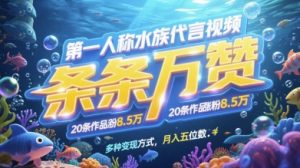 第一人称水族代言视频,条条万赞,20条作品涨粉7.8W,多种变现方式月入五位数-苏舒创业网