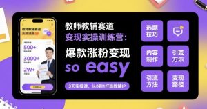 教师教辅赛道变现实操训练营,爆款涨粉变现so easy-苏舒创业网