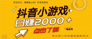 2025年爆火的抖音小游戏项目,一部手机日入2000+-苏舒创业网