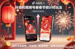 抖音和视频号，春节倒计时玩法，操作方法简单，可实现快速涨粉，后期可转带货-苏舒创业网