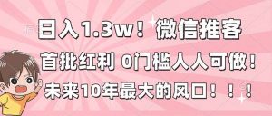 日入1.3w！微信推客，首批红利，未来10年最大的风口，0门槛，人人可做！-苏舒创业网