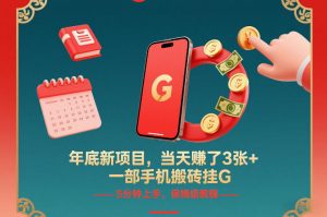 年底新项目,当天賺了3张+,一部手机搬砖挂G,5分钟上手,保姆级教程【揭秘】-苏舒创业网