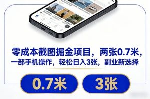 零成本截图掘金项目，两张0.7米，一部手机操作，轻松日入3张，副业新选择【揭秘】-苏舒创业网
