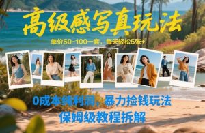 高级感写真玩法，单价50-100一套，每天轻松5张+，0成本纯利润，暴力捡钱玩法，保姆级教程拆解-苏舒创业网