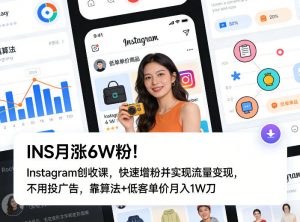 INS月涨6W粉！Instagram创收课，快速增粉并实现流量变现，不用用投广告，靠算法+低客单价月入1W刀-苏舒创业网