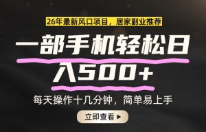 26年居家副业首选,一部手机轻松日入500+,长期稳定可做-苏舒创业网
