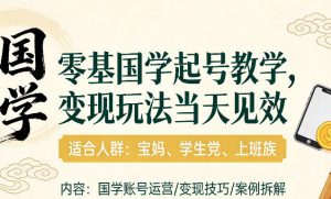 国学小白零基起号，实操当天见效，单账号日收益1k+，适合人群:宝妈、学生党、上班族【揭秘】-苏舒创业网