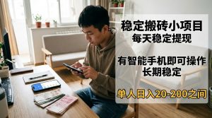 稳定搬砖小项目,每天稳定提现,有智能手机即可操作-苏舒创业网