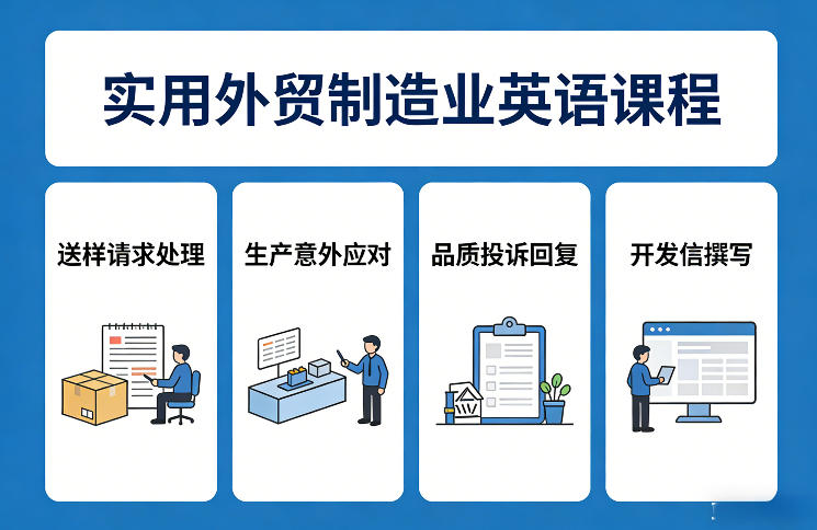 实用外贸制造业英语课程,教你专业处理送样请求、应对生产意外、回复品质投诉、撰写开发信等-苏舒创业网