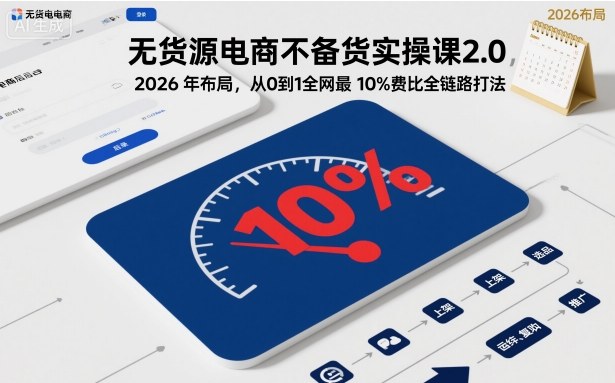 无货源电商不备货实操课2.0，2026年布局，从0到1全网最低10%费比全链路打法【更新26年4月】-苏舒创业网