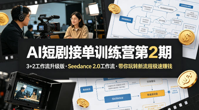 AI短剧接单训练营第2期,3+2工作流升级版,Seedance 2.0工作流,带你玩转新流程极速賺钱-苏舒创业网