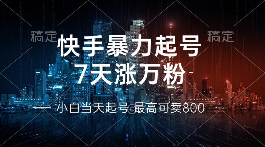 快手暴力起号，7天涨万粉，小白当天起号 多种变现方式，账号回收，单月...-苏舒创业网