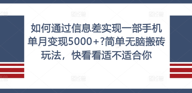 如何通过信息差实现一部手机单月变现5000+?简单无脑搬砖玩法，快看看适不适合你【揭秘】-苏舒创业网