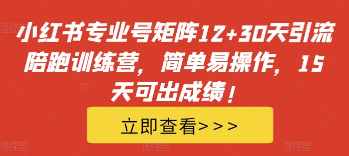 小红书专业号矩阵12+30天引流陪跑训练营，简单易操作，15天可出成绩!-苏舒创业网