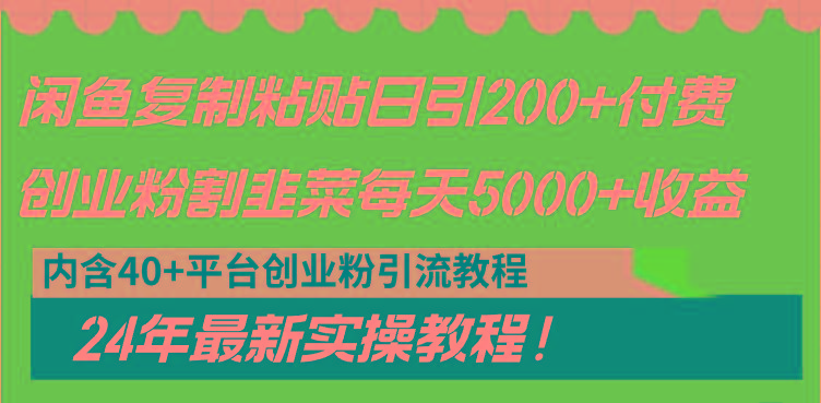 闲鱼复制粘贴日引200+付费创业粉，割韭菜日稳定5000+收益，24年最新教程！-苏舒创业网