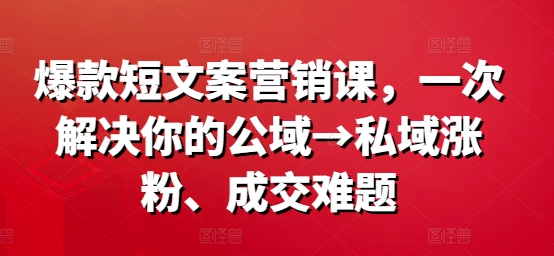 爆款短文案营销课,一次解决你的公域→私域涨粉、成交难题-苏舒创业网