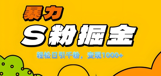 单人单机日引千粉，变现1k+，S粉流量掘金计划攻略【揭秘】-苏舒创业网