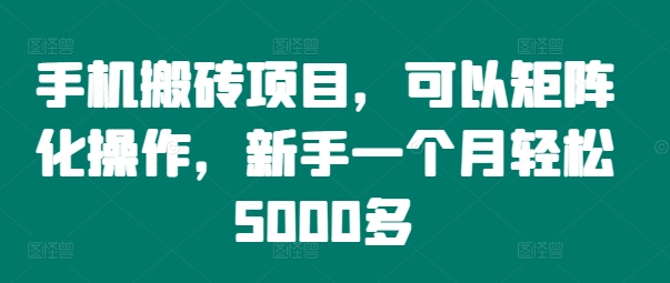 手机搬砖项目，可以矩阵化操作，新手一个月轻松5000多-苏舒创业网