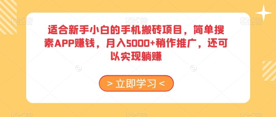 适合新手小白的手机搬砖项目,简单搜素APP赚钱,月入5000+稍作推广,还可以实现躺赚【揭秘】-苏舒创业网