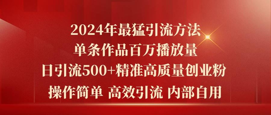2024年最猛暴力引流方法，单条作品百万播放 单日引流500+高质量精准创业粉-苏舒创业网