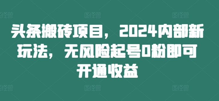 头条搬砖项目，2024内部新玩法，无风险起号0粉即可开通收益-苏舒创业网